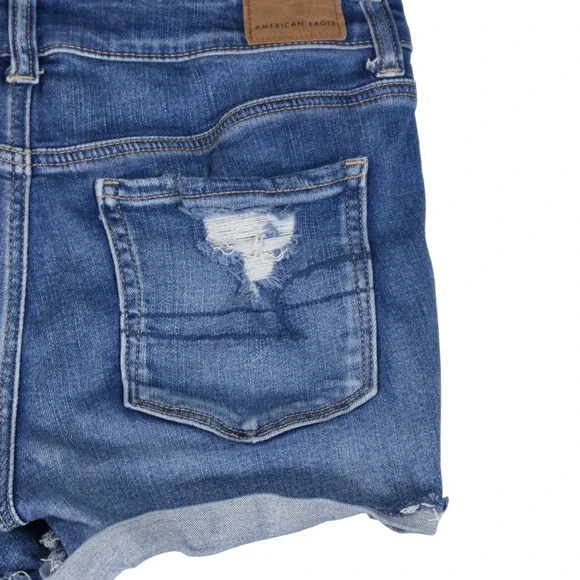 American Eagle Denim Shorts Women Blue High Rise Cutoff Raw Hem Distressed 26x4 - Picture 8 of 10